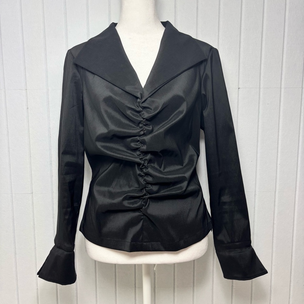 Samuel Dong V Neck Ruched Long Sleeve‎ Poly Nylon Top Size S